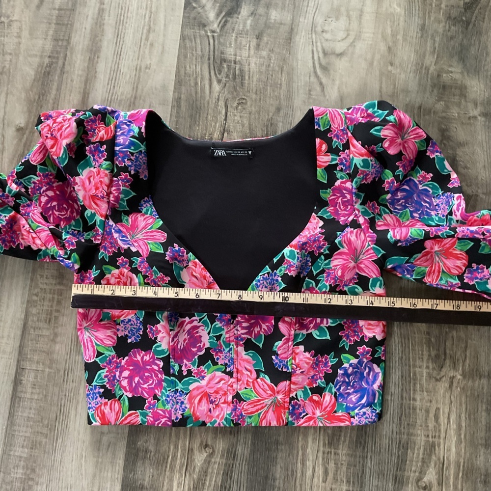 Zara womens Multicolor Puff Sleeve Crop Top Blouse XS - Picture 5 of 6